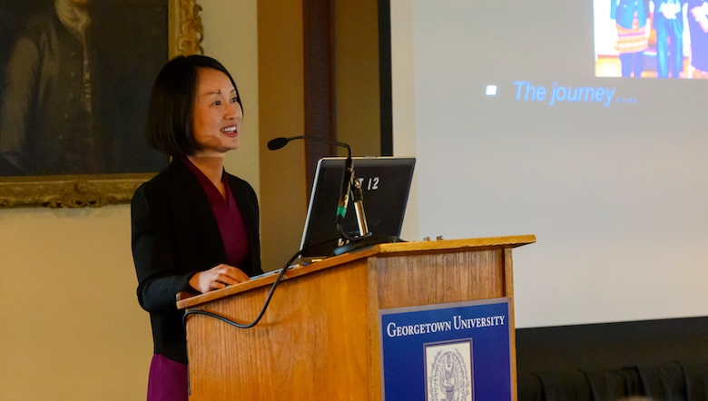 Dr. Jennifer Huang Bouey delivers the 2019 Values Based Lecture.