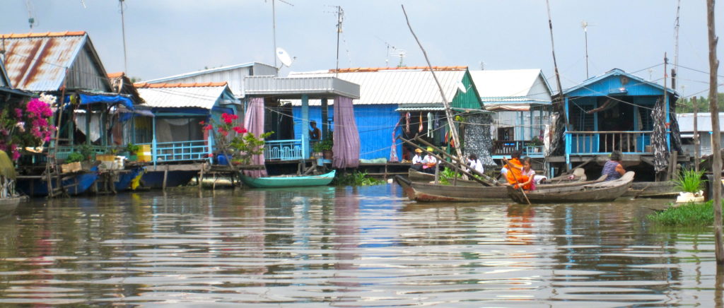 A view of a village on the water