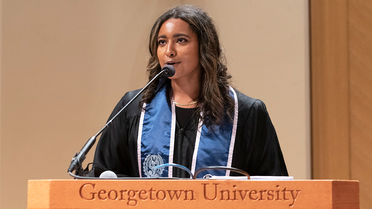 Tropaia student speaker Escadar Alemayehu (NHS’22)
