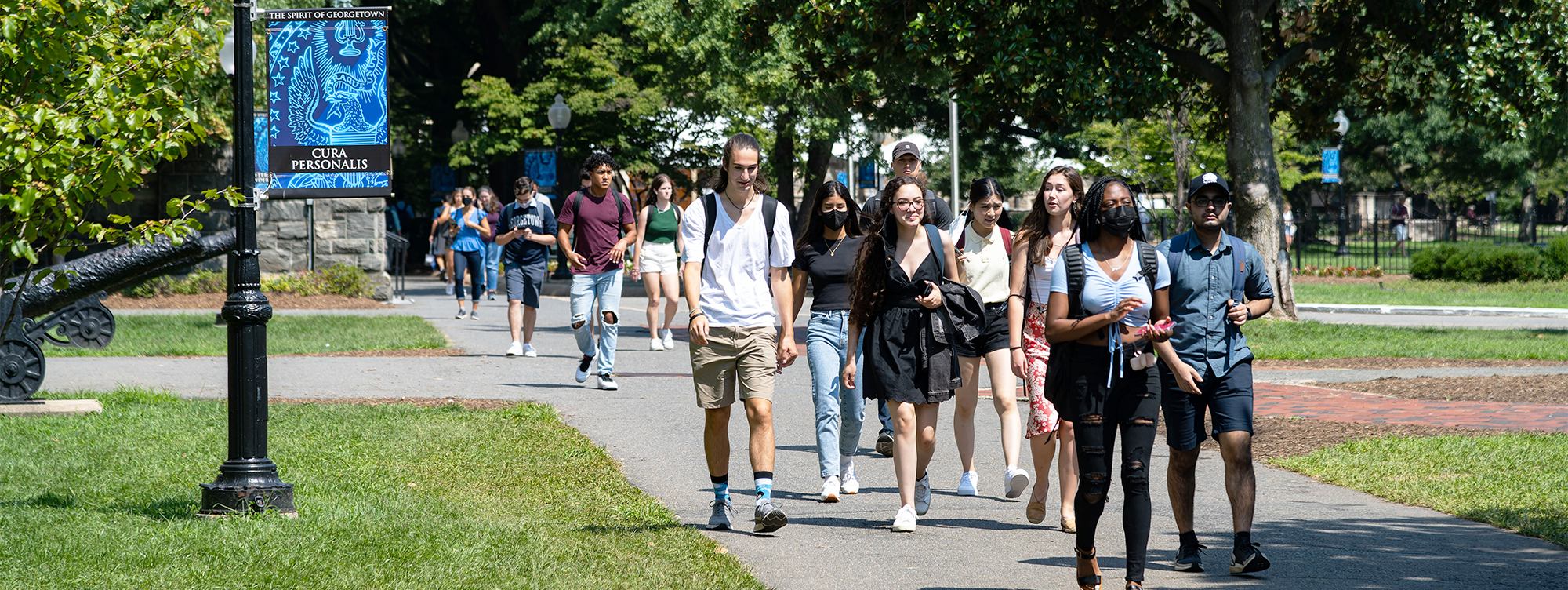 Students walk across campus