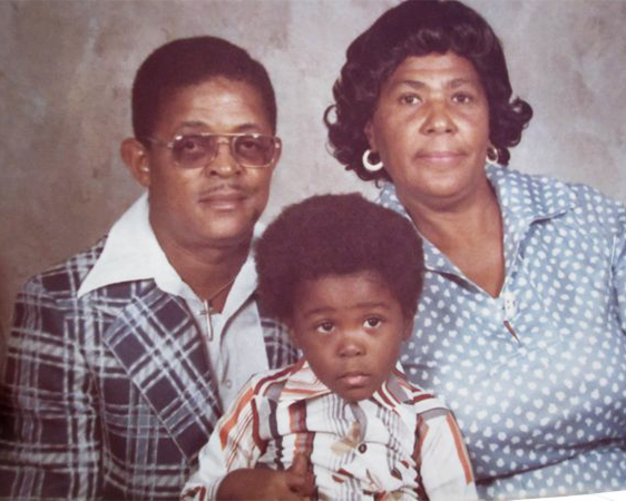 A family portrait of King as a child and his grandparents