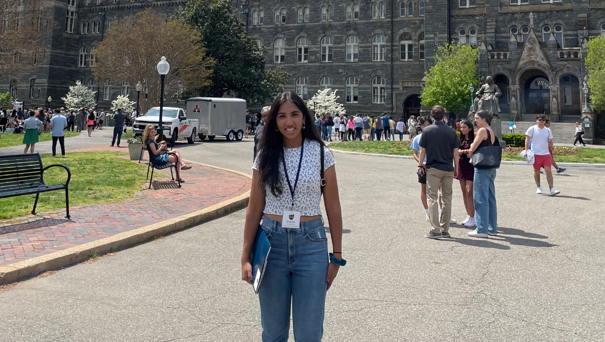 Georgetown first year student Roma Jha on the Georgetown University campus