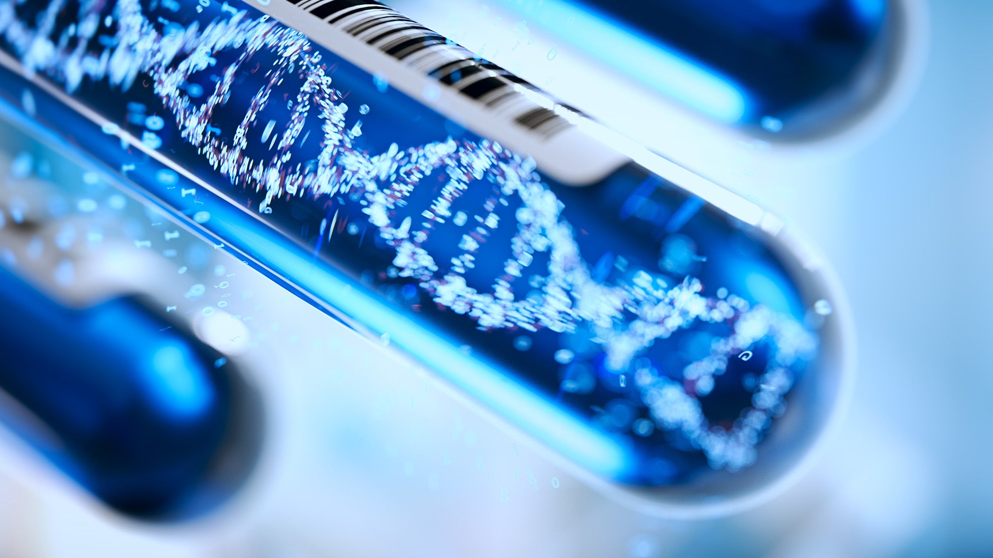 Illustration of DNA strands inside test tubes